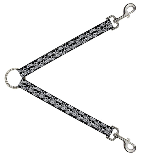 Dog Leash Splitter - Diamond Sugar Skull Stacked Black/Silver Fade/White
