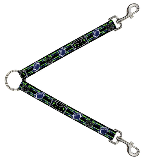 Dog Leash Splitter - Football/Helmet Stripe Black/Neon Green/Blue