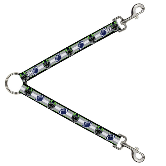 Dog Leash Splitter - Football/Helmet Stripe2 Black/Neon Green/Silver/White/Blue