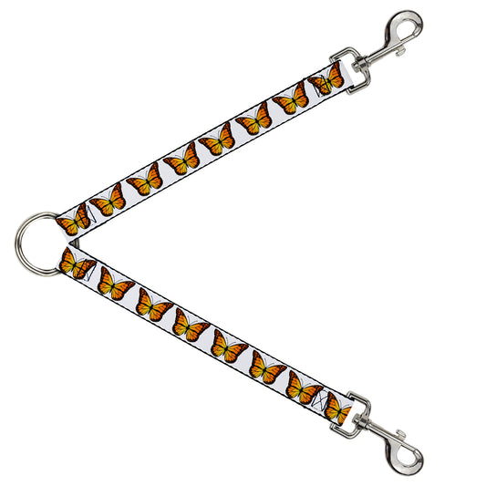 Dog Leash Splitter - Monarch Butterfly Repeat White