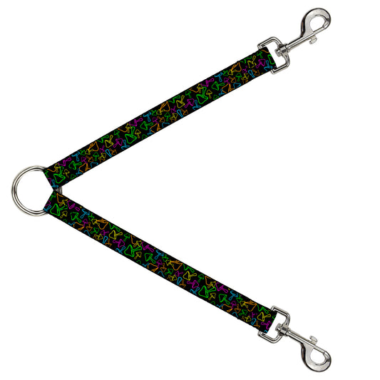 Dog Leash Splitter - Mushroom Outline Scattered Black Multi Neon