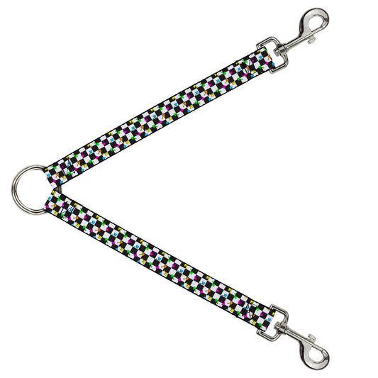 Dog Leash Splitter - Mushrooms Scattered Checker Black White Multi Neon