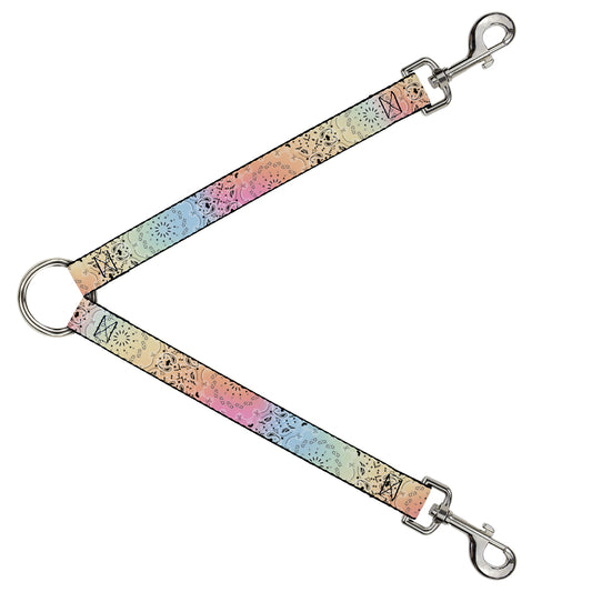 Dog Leash Splitter - Bandana Paisley Ombre Pastel Black