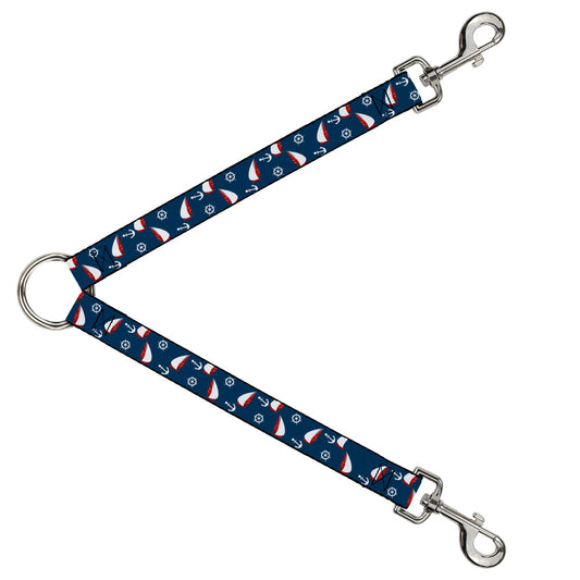 Dog Leash Splitter - Sailboat Anchor Helm Scattered Navy White Red