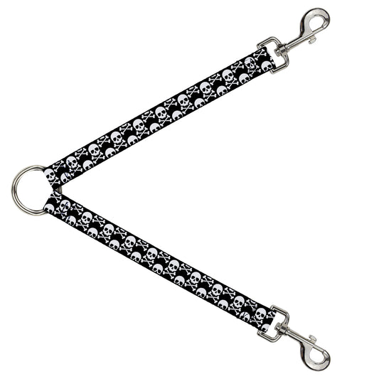Dog Leash Splitter - Skull & Cross Bones Staggered Black White