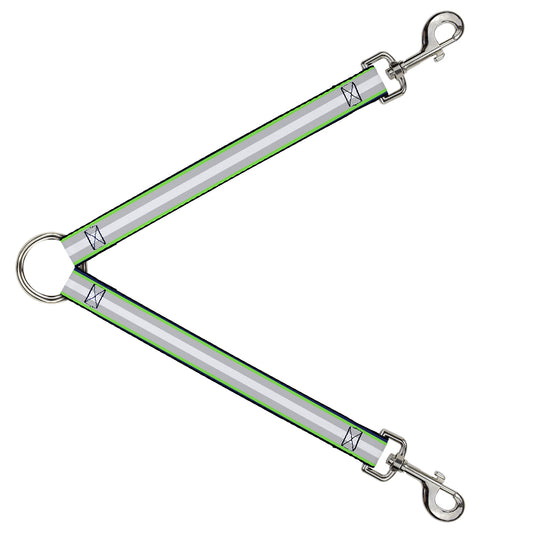Dog Leash Splitter - Stripes Navy/Neon Green/Silver/White