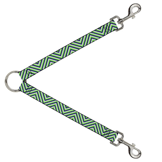 Dog Leash Splitter - Chevron  Stripe White/Neon Green/Navy