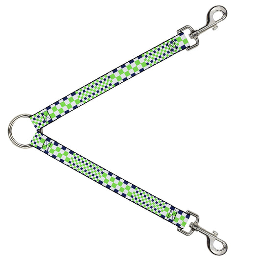 Dog Leash Splitter - Checker Blocks White/Navy/Neon Green