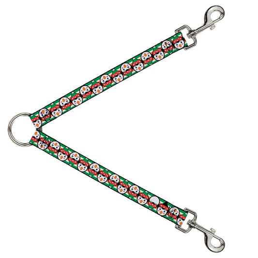 Dog Leash Splitter - Christmas Penguin Flip Stripe Green White Orange Black