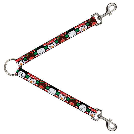 Dog Leash Splitter - Christmas Penguin Reindeer Snowman Stripe Red White Black Green