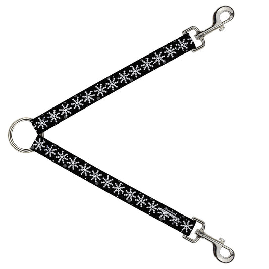 Dog Leash Splitter - Starry Snowflakes Black White Gray