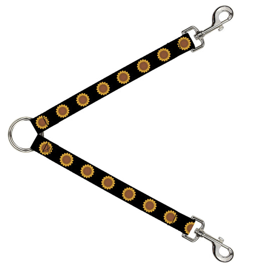 Dog Leash Splitter - Sunflower Face Repeat Black