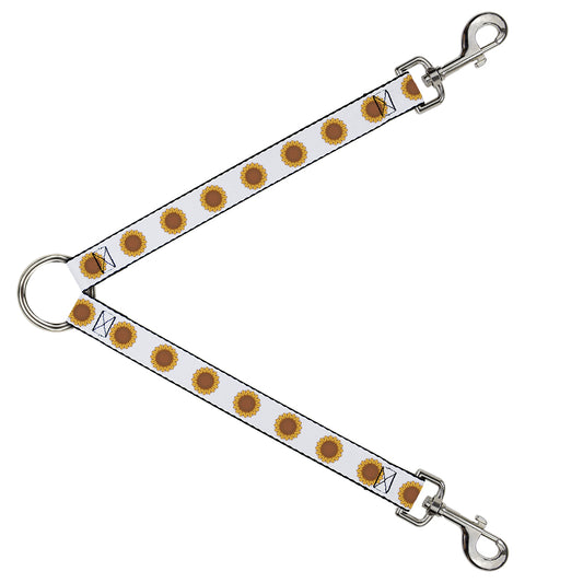 Dog Leash Splitter - Sunflower Face Repeat White