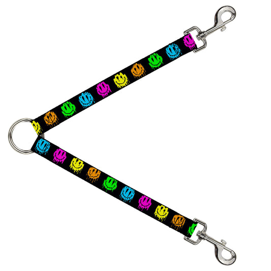 Dog Leash Splitter - Smiley Face Melted Repeat Black Multi Neon