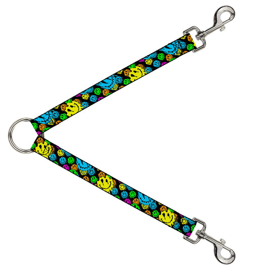 Dog Leash Splitter - Smiley Faces Melted Stacked Black Multi Neon
