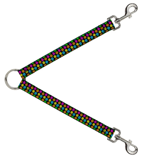 Dog Leash Splitter - Smiley Faces Melted Mini Repeat Black Multi Neon