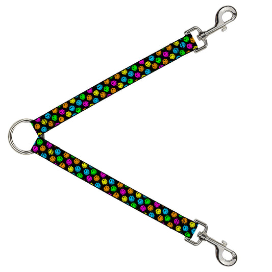 Dog Leash Splitter - Smiley Faces Melted Mini Repeat Angle Black Multi Neon