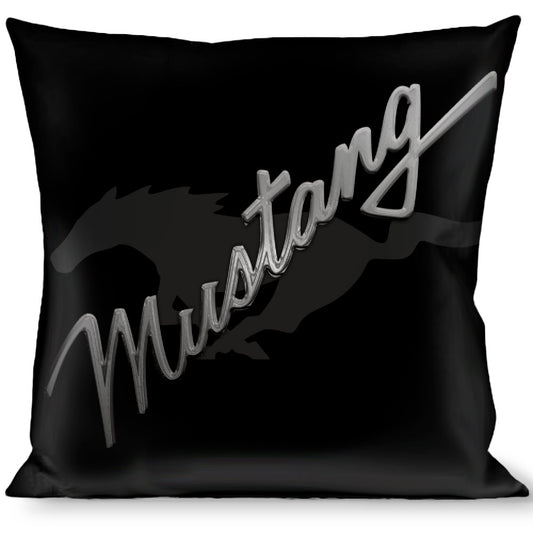 Pillow - THROW - MUSTANG Emblem Script/Pony Silhouette Black/Gray/Silvers