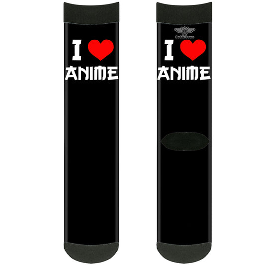 Sock Pair - Polyester - I "Heart" ANIME Bold Black/White/Red - CREW