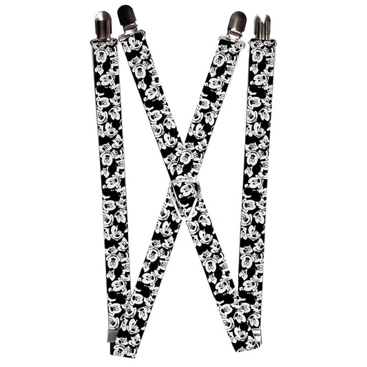 Suspenders - 1.0" - Mickey Mouse Expressions Stacked White Black