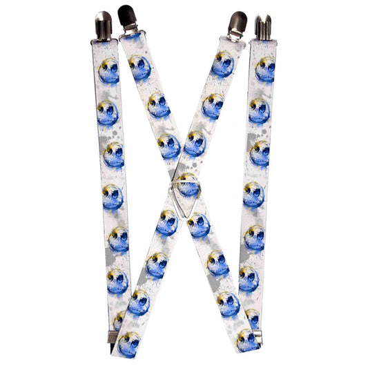 Suspenders - 1.0" - Nightmare Before Christmas Jack Expression11 Watercolor White Grays Blue