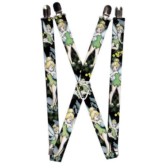 Suspenders - 1.0" - Tinker Bell 4-Poses Paint Splatter Black Greens