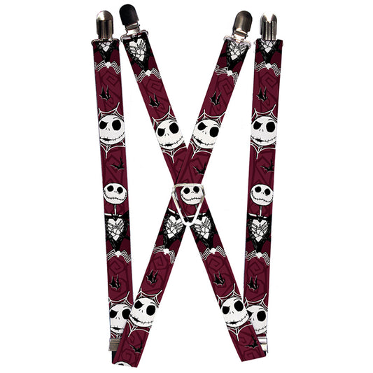 Suspenders - 1.0" - Nightmare Before Christmas Jack Face Corpse Pose Bats Reds Black White Grays