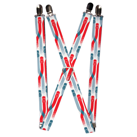 Suspenders - 1.0" - Cars 3 Cars Crossing White Blues Reds