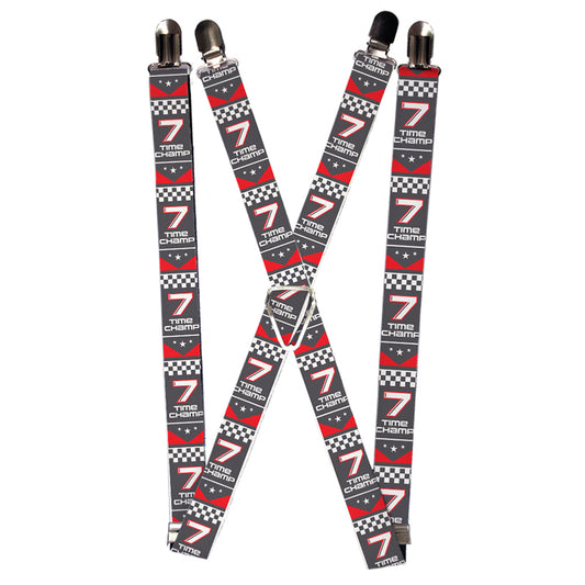 Suspenders - 1.0" - Cars 3 "7 TIME CHAMP" Banner Gray Red White