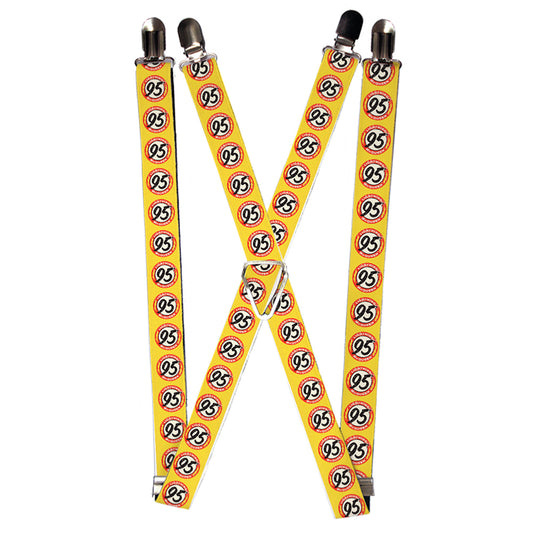 Suspenders - 1.0" - Cars 3 LIGHTNING MCQUEEN 95 Icon Weathered Yellow Red White Black