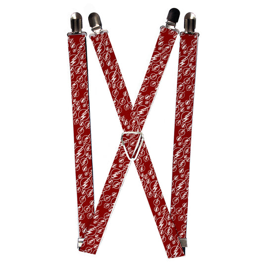 Suspenders - 1.0" - The Flash Logo5 Scattered Weathered Burgundy White