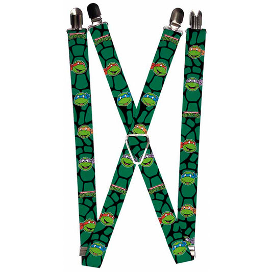 Suspenders - 1.0" - Classic Teenage Mutant Ninja Turtles Turtle Faces Black Green Turtle Shell