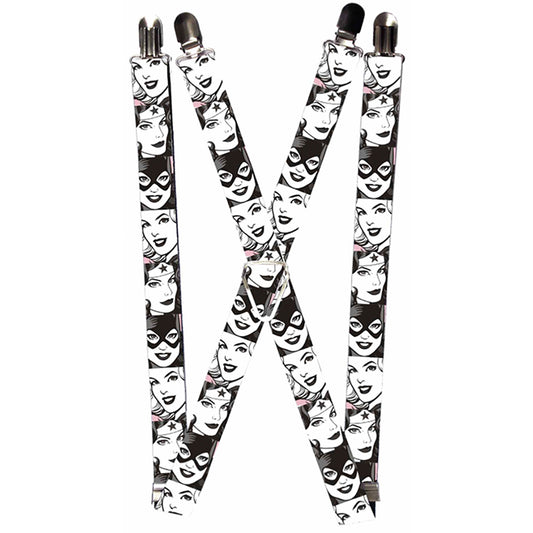 Suspenders - 1.0" - Batgirl Supergirl Wonder Woman Retro Panels Black Pink White