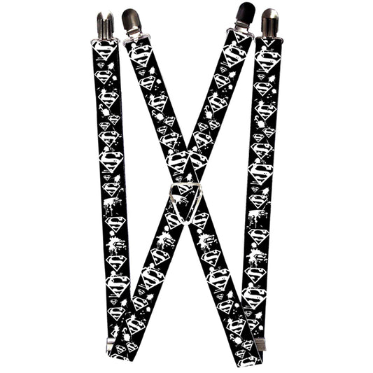 Suspenders - 1.0" - Superman Shield Splatter Black White