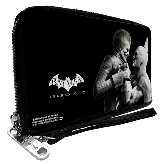 PU Zip Around Wallet Rectangle - BATMAN ARKHAM CITY Batman and Joker Pose Black/Grays