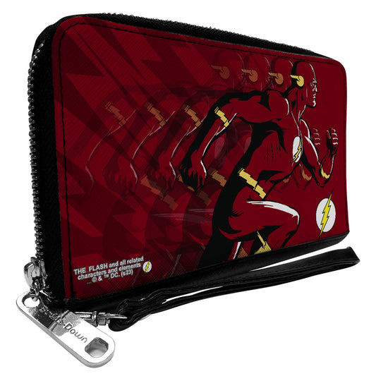 PU Zip Around Wallet Rectangle - The Flash Running Pose and Bolt Trails Reds