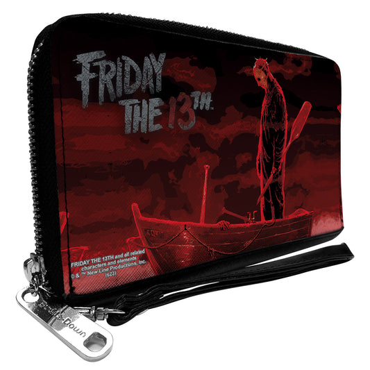 PU Zip Around Wallet Rectangle - FRIDAY THE 13TH Jason Boat Scene Black/Reds/White