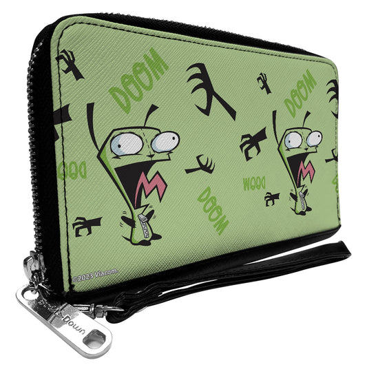 PU Zip Around Wallet Rectangle - Invader Zim GIR Screaming DOOM Pose Greens