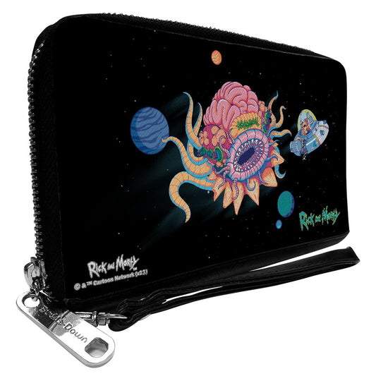 PU Zip Around Wallet Rectangle - RICK AND MORTY Space Cruiser Escape Scene