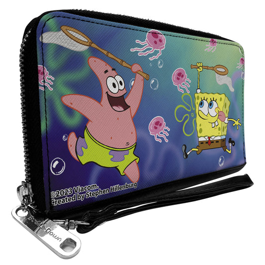 PU Zip Around Wallet Rectangle - Patrick Star & SpongeBob SquarePants Jellyfishing Catch Pose