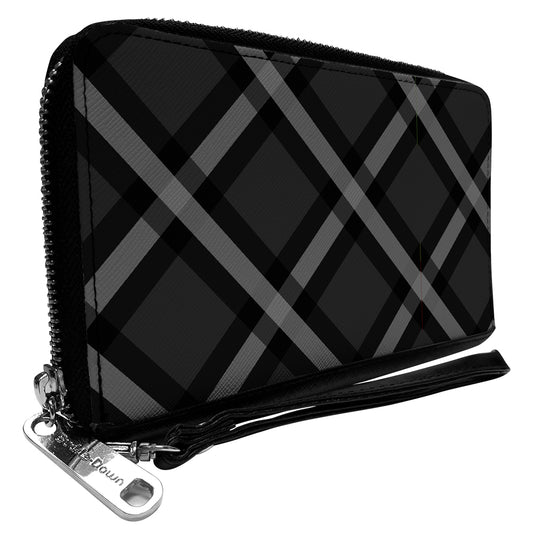PU Zip Around Wallet Rectangle - Buffalo Plaid X Charcoal/Black/Gray