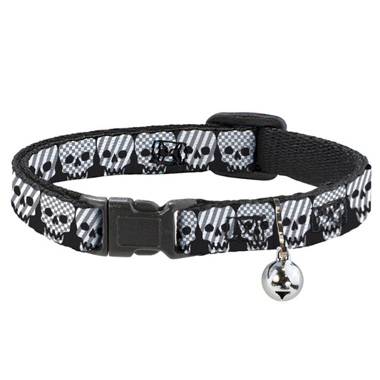 Cat Collar Breakaway - Checker & Stripe Skulls Black White Gray