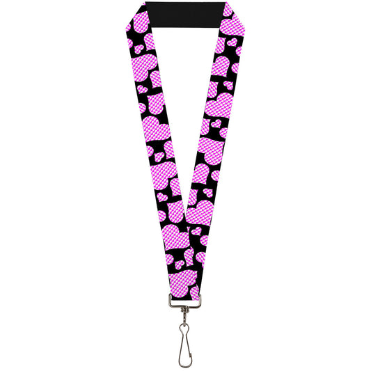 Lanyard - 1.0" - Eighties Hearts Black Fuchsia White