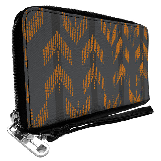 Women's PU Zip Around Wallet Rectangle - Chevron Stripe Grays Orange