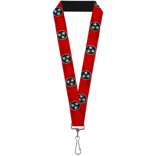 Lanyard - 1.0" - Tennessee Flag Stars CLOSE-UP Distressed