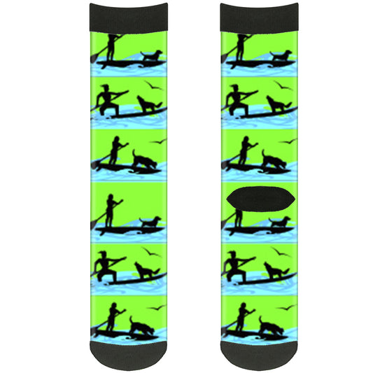 Sock Pair - Polyester - SUP w Dog Neon Green Blues Black - CREW