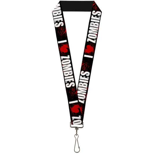 Lanyard - 1.0" - I "Heart" ZOMBIES Bold Splatter Black White Red