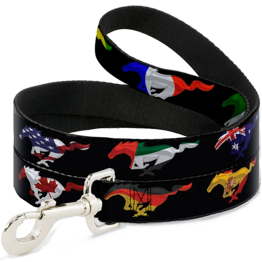 Dog Leash - Mustang Silhouette Black/International Flags