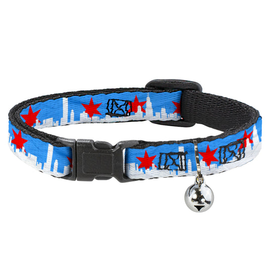 Cat Collar Breakaway - Chicago Skyline Flag Distressed Black White Red