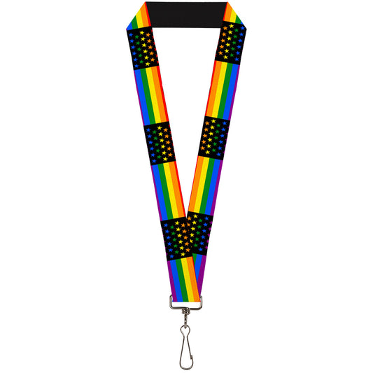 Lanyard - 1.0" - Flag American Pride Rainbow Black